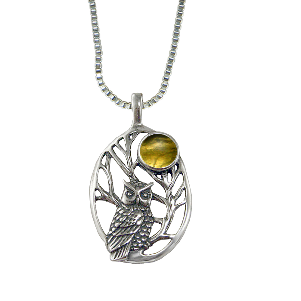 Sterling Silver Sacred Owl Pendant With Citrine